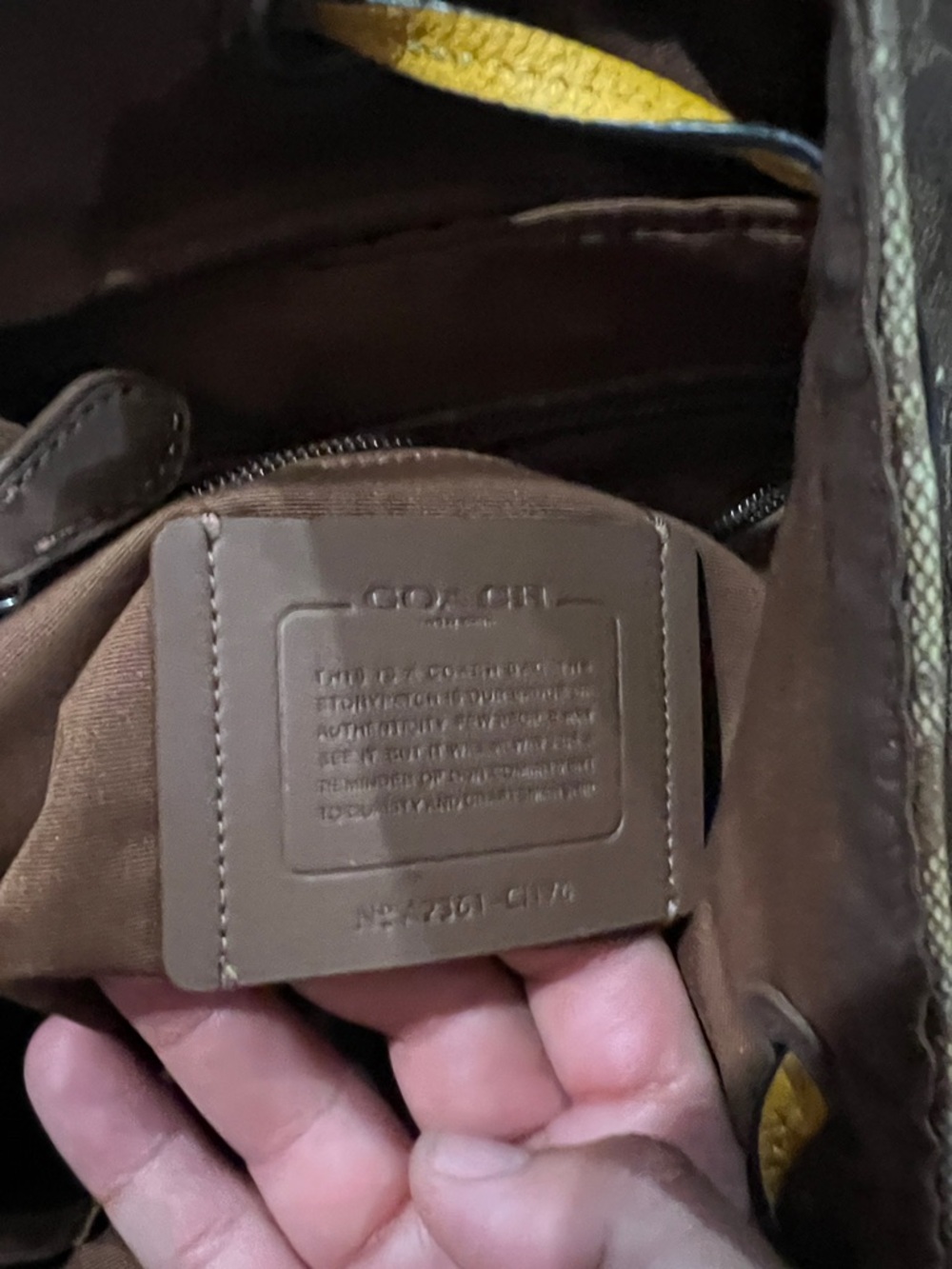 Coach Brown Signature Canvas Backpack with Yellow Leather Straps - Picture 5 of 10